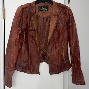 Guess brown leather jacket size large